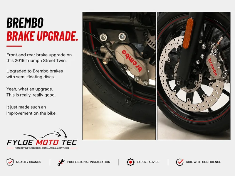 Brembo front and rear braking components fitted to a Triumph Street Twin