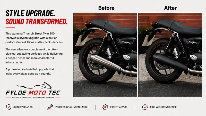 Vance and Hines exhaust fitted to a Triumph Street Twin 900